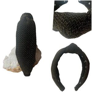 RARE Lele Sadoughi Black Gold Metallic Chevron Knotted Party Headband NWOT